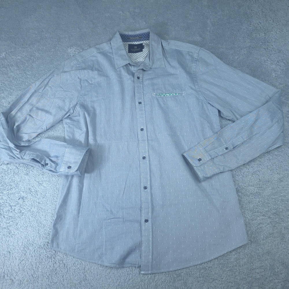Scotch & Soda Shirt Mens Large Blue Polka Dot Long Sleeve Button Up Casual